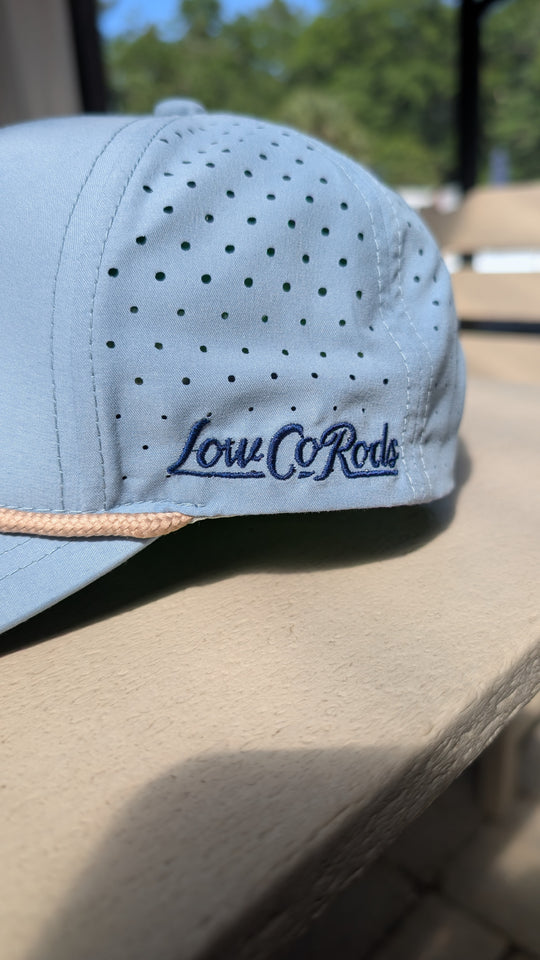 LowCo Bird Hat - Embroidered, Perforated 5 Panel - Storm Blue/Khaki Rope